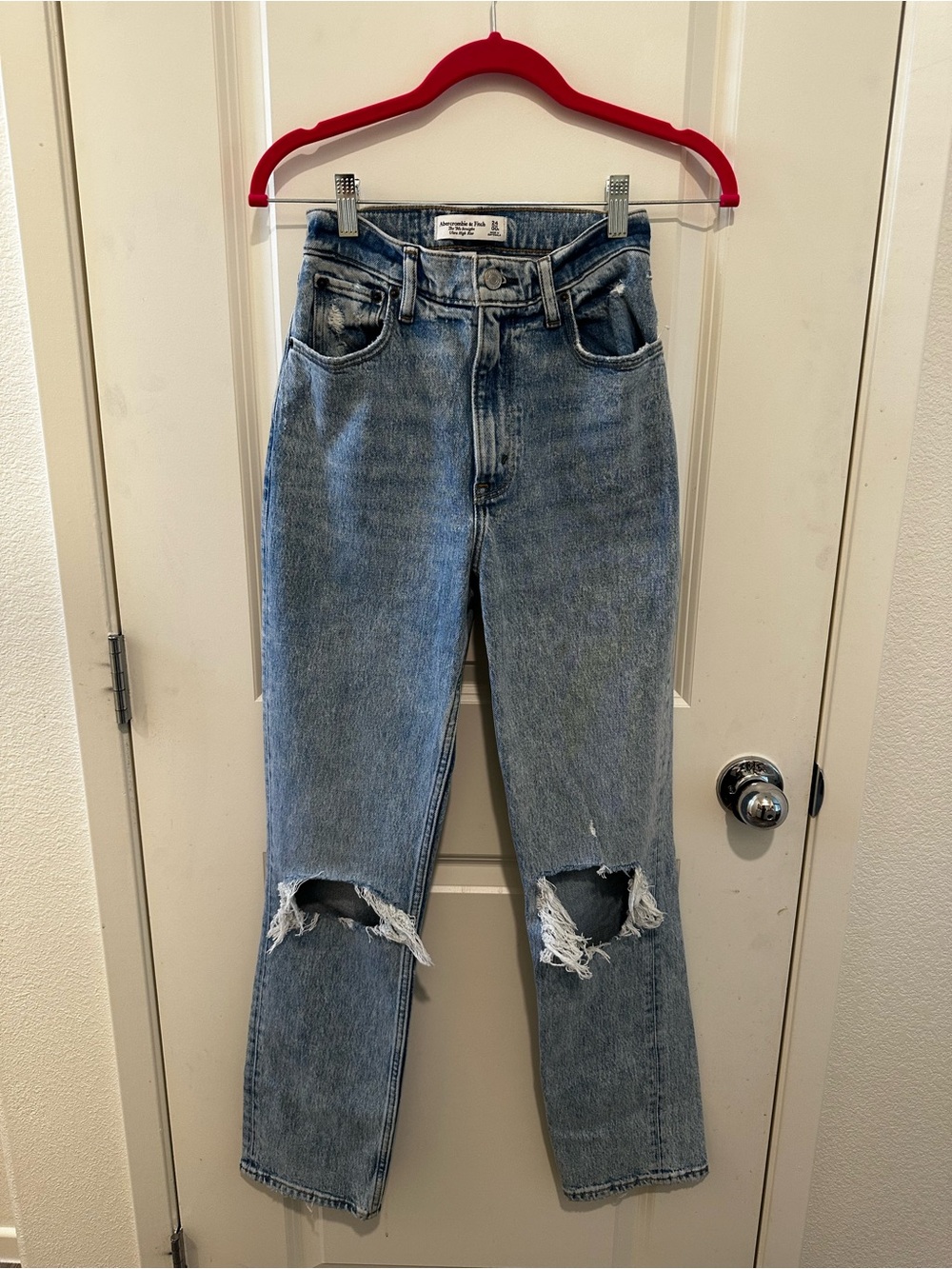 Abercrombie & Fitch Light Blue Straight Leg Distressed Jeans